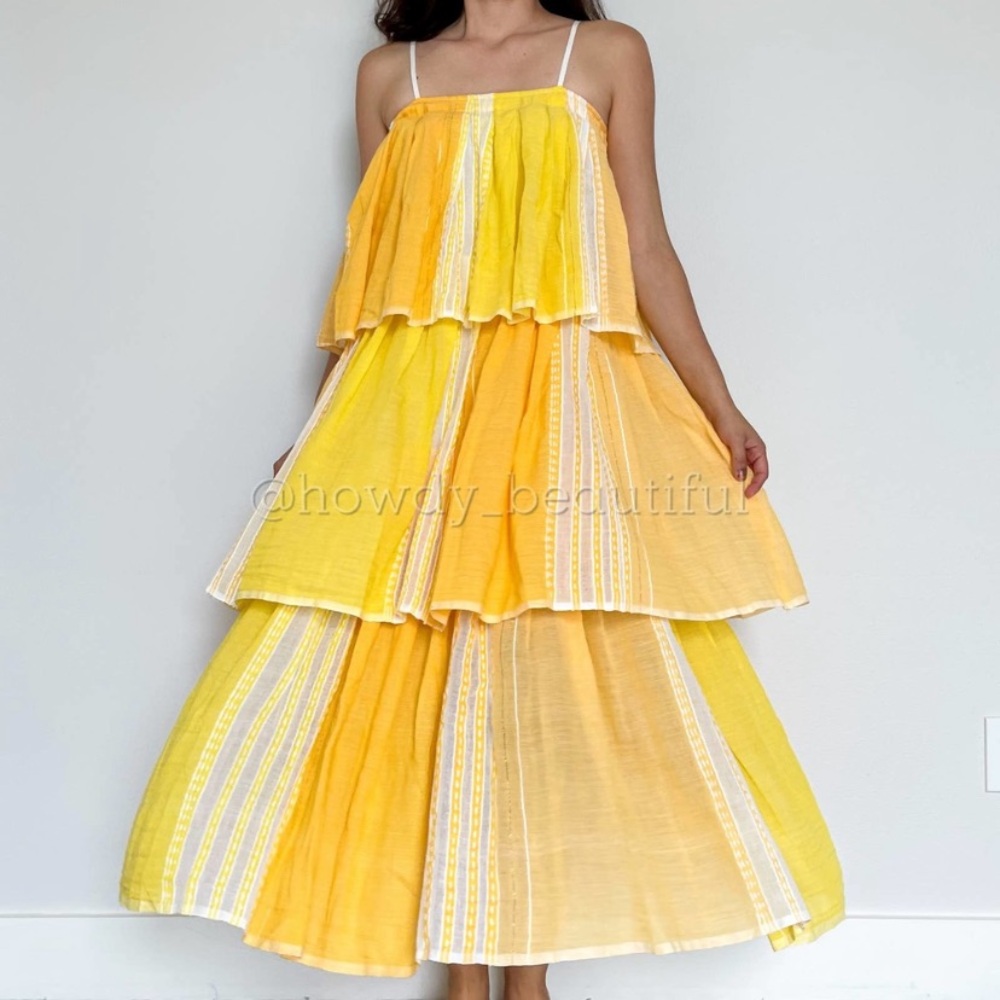 lemlem Eshal Short Tier Dress XS Yellow